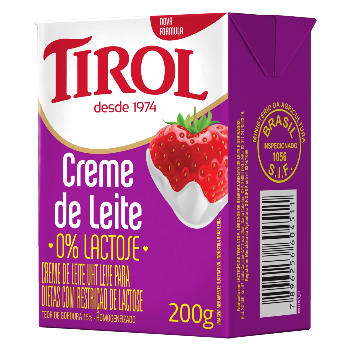 Creme De Leite Uht Leve Homogeneizado Zero Lactose Tirol Caixa 200g