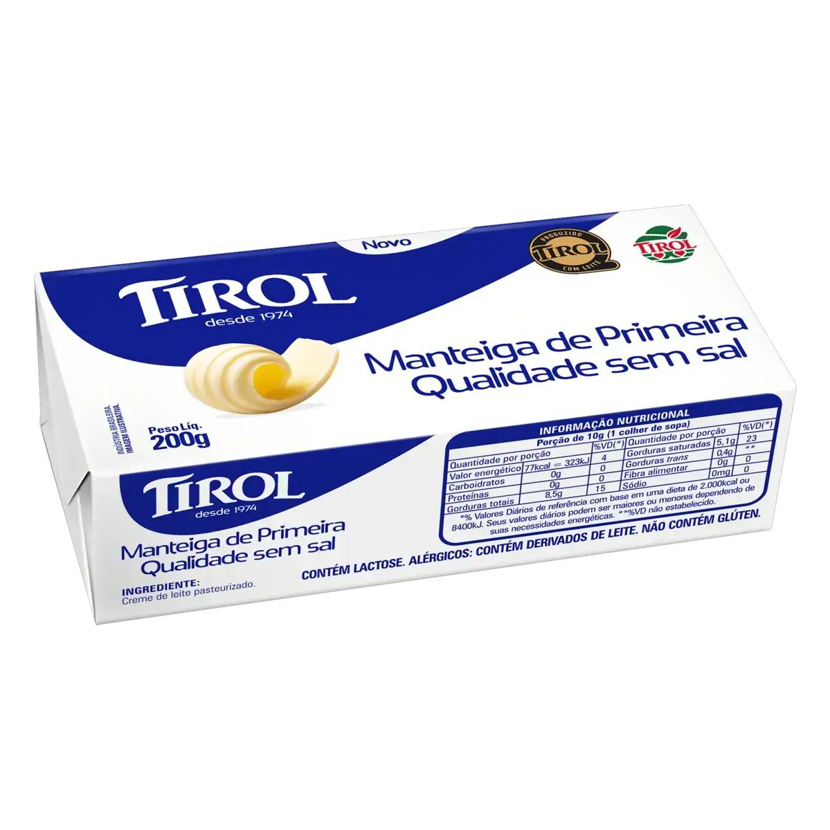 Manteiga De Primeira Qualidade Sem Sal Tirol 200g