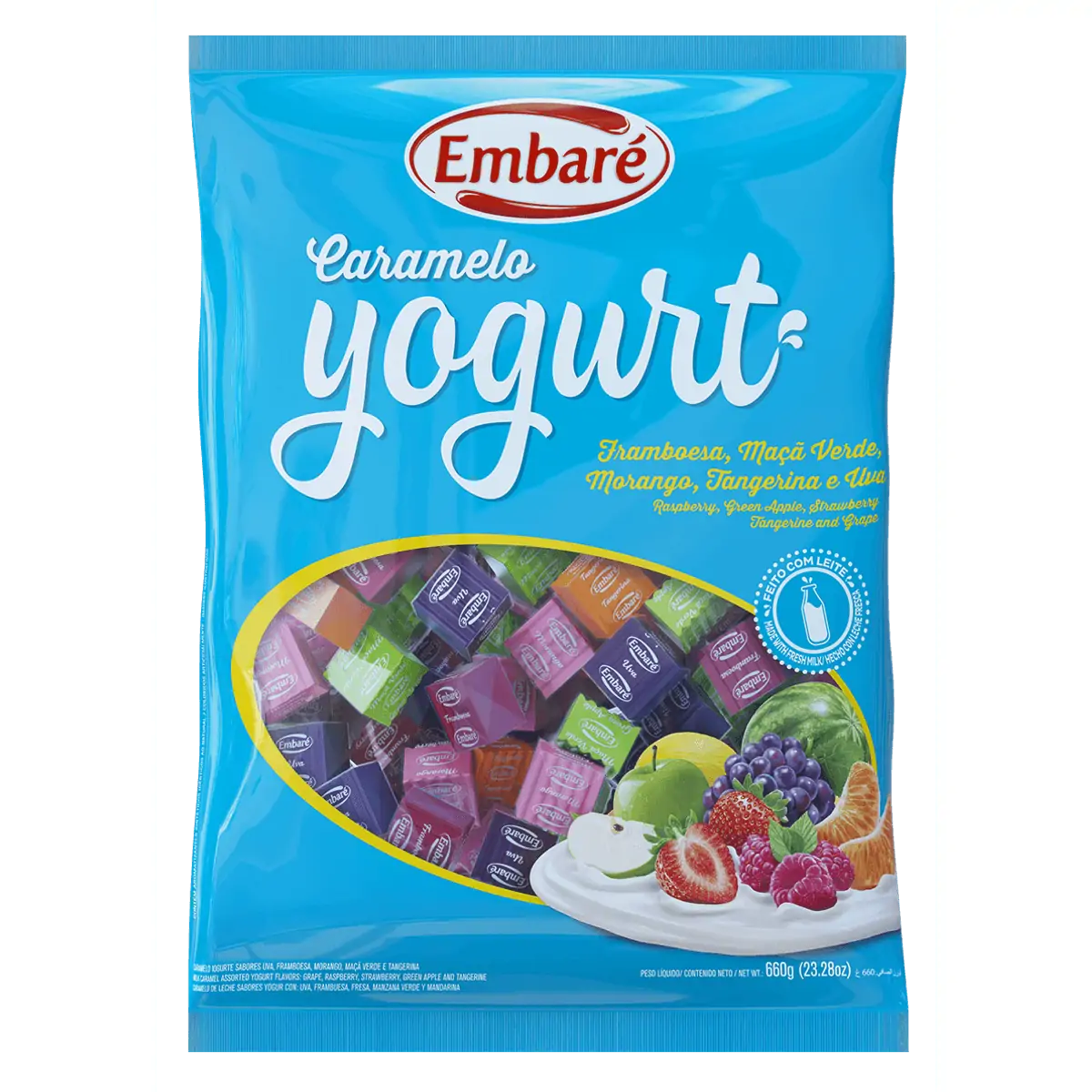 Caramelos Yogurt framboesa,maça verde,morango,tangerina e uva com 660g - Embaré