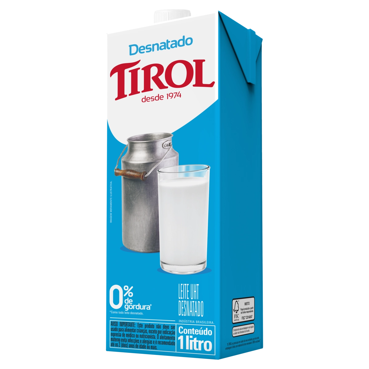 Leite Uht Desnatado Tirol Caixa Com Tampa 1l