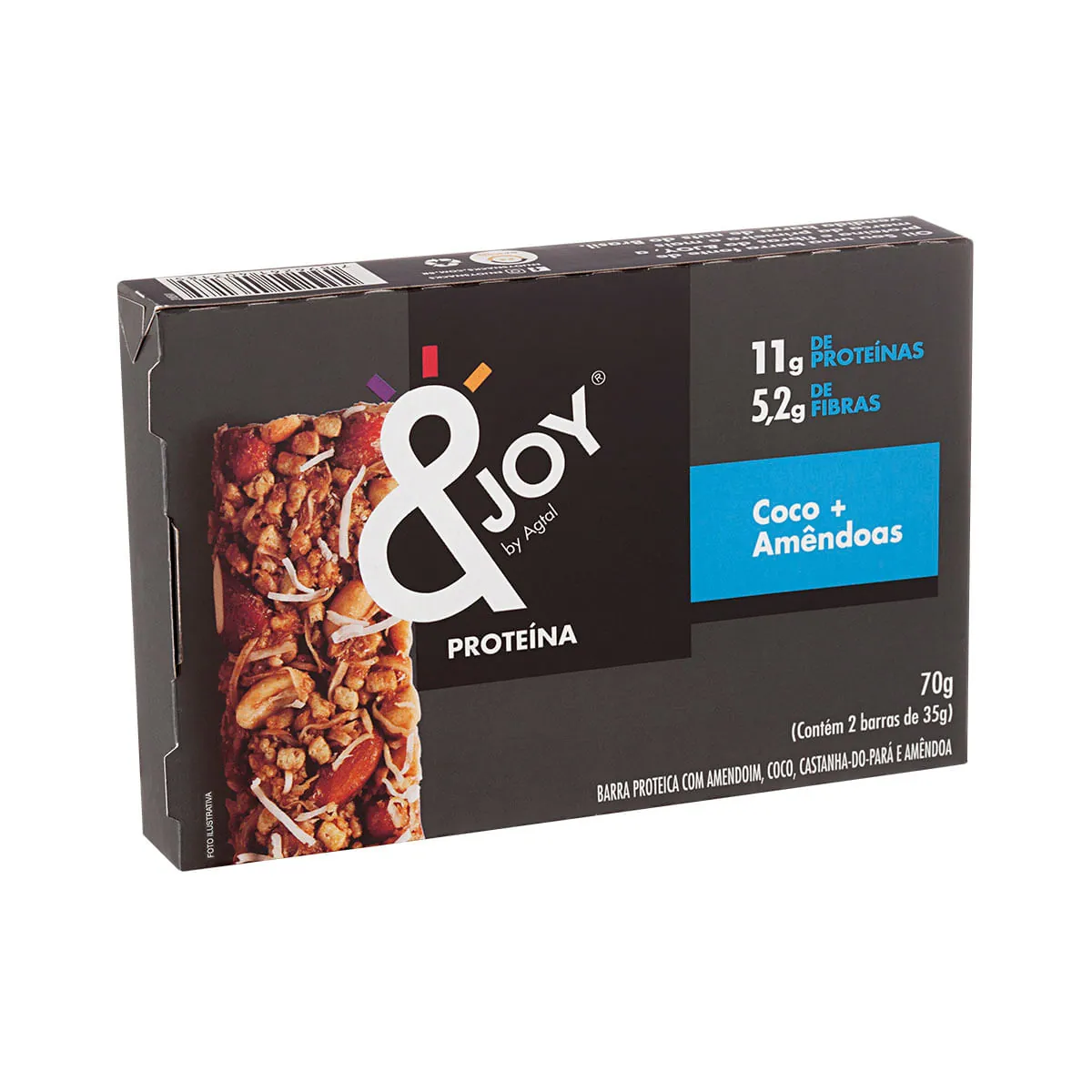 Barras de Proteína Sabor Coco + Amêndoas &JOY 70g com 2 Unidades