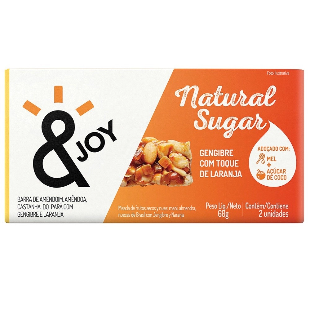 Barra De Nuts Gengibre Com Toque De Laranja Joy Natural Sugar Caixa 60g 2 Unidades