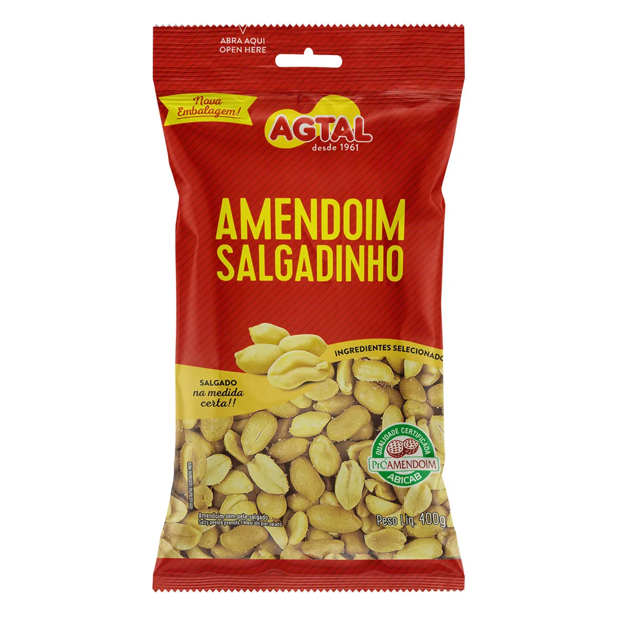 Amendoim Salgado sem Pele Agtal Pacote 400 g