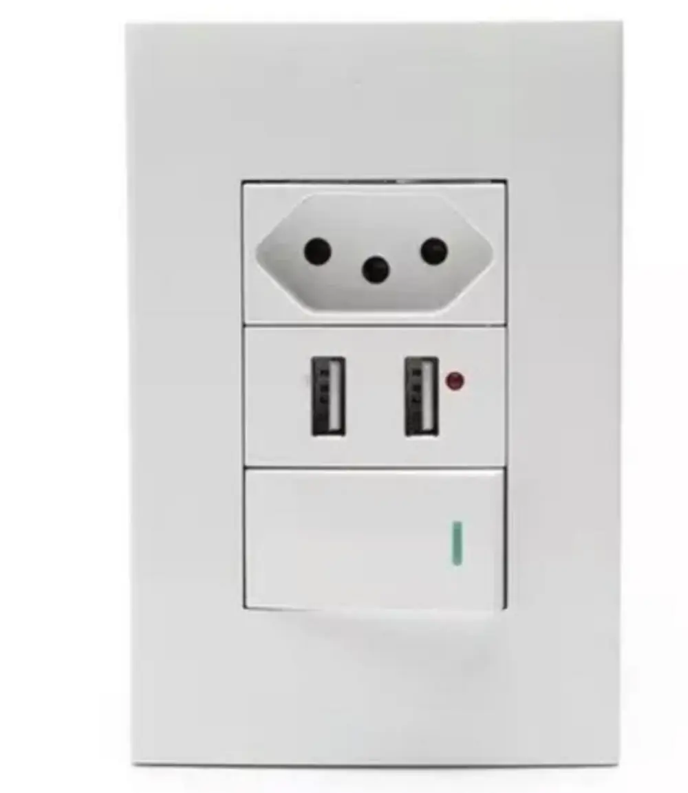 Interruptor E Tomada De Parede 2 Portas Carregador Usb