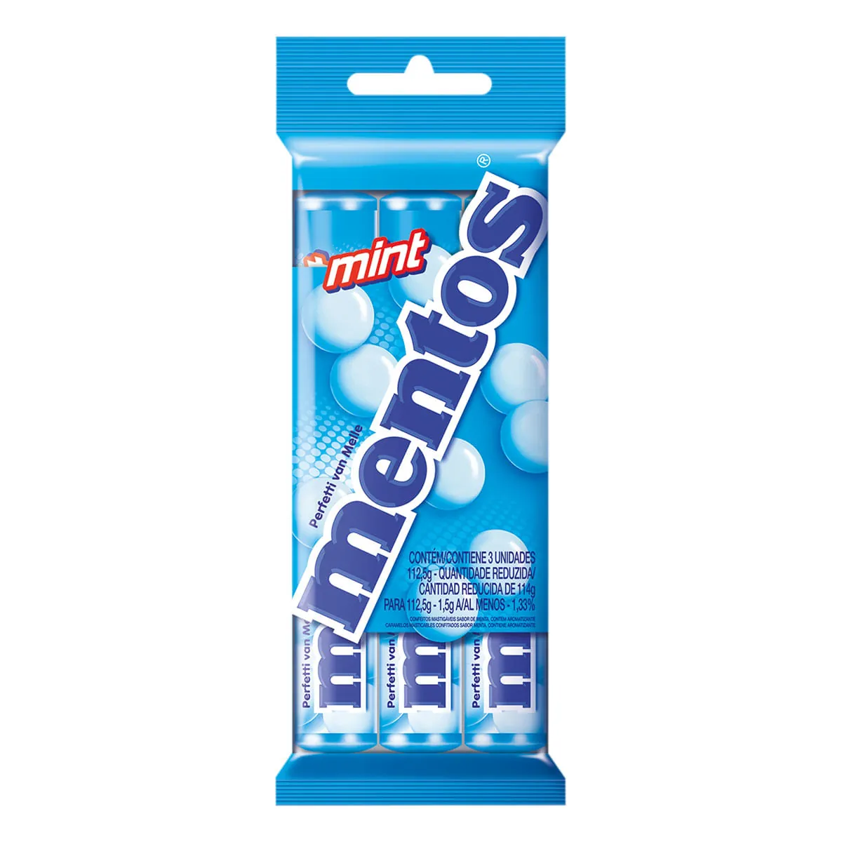 Confeitos Sabor Menta MENTOS Pacote 114g com 3 Unidades