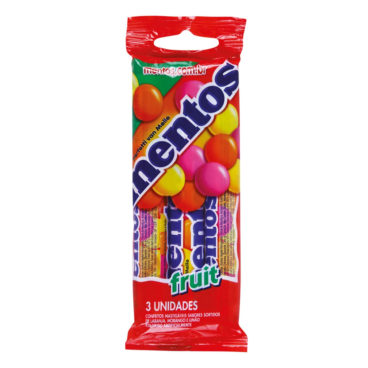 Confeitos Sabor Frutas MENTOS 114g Pacote com 3 Unidades