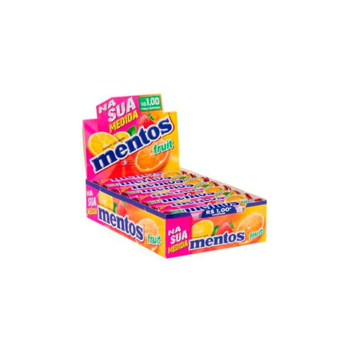 Confeito Laranja, Morango Ou Limão Mentos Fruit Caixa 600g 16 Unidades