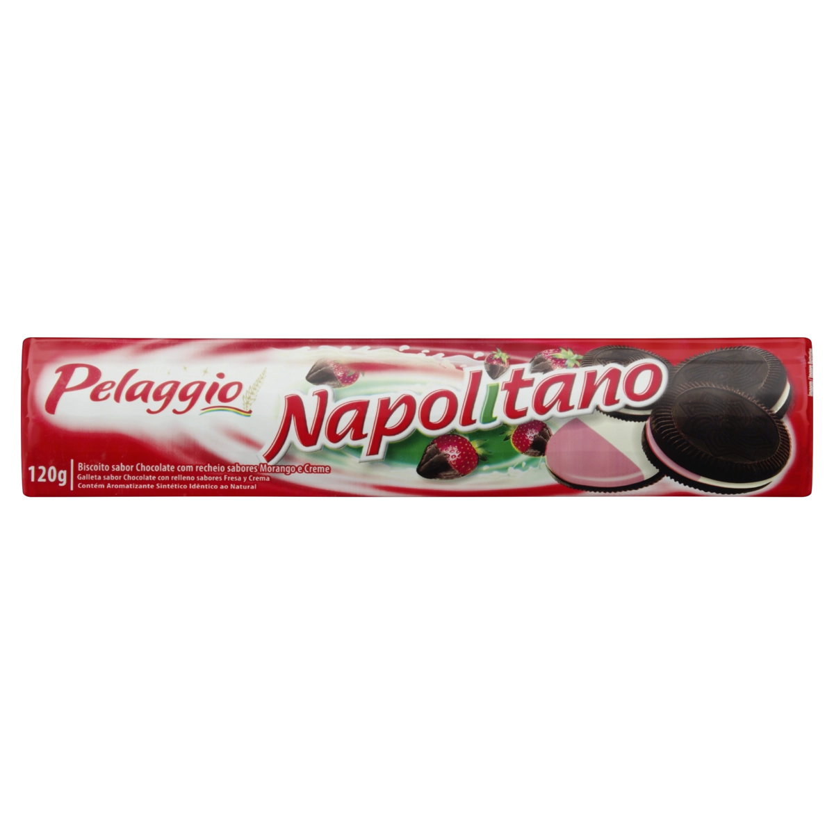 Biscoito Chocolate Recheio Napolitano Pelaggio Pacote 120g