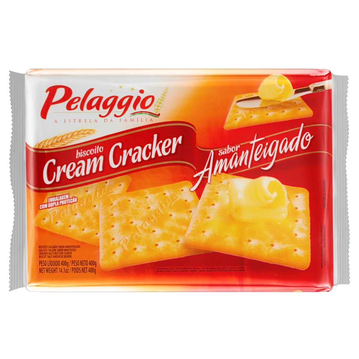 Biscoito Cream Cracker Amanteigado Pelaggio Pacote 400g