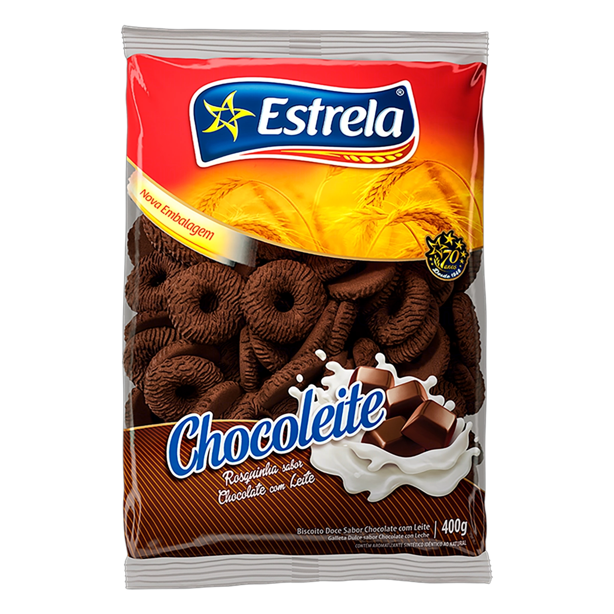 Biscoito Rosquinha Chocoleite Estrela Pacote 400g