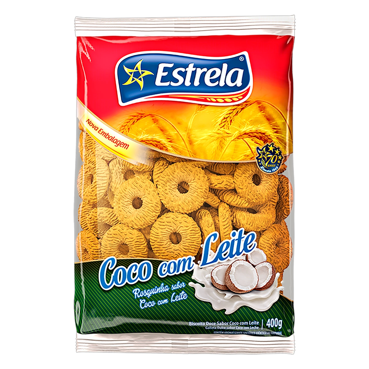 Biscoito Rosquinha Coco Com Leite Estrela Pacote 400g