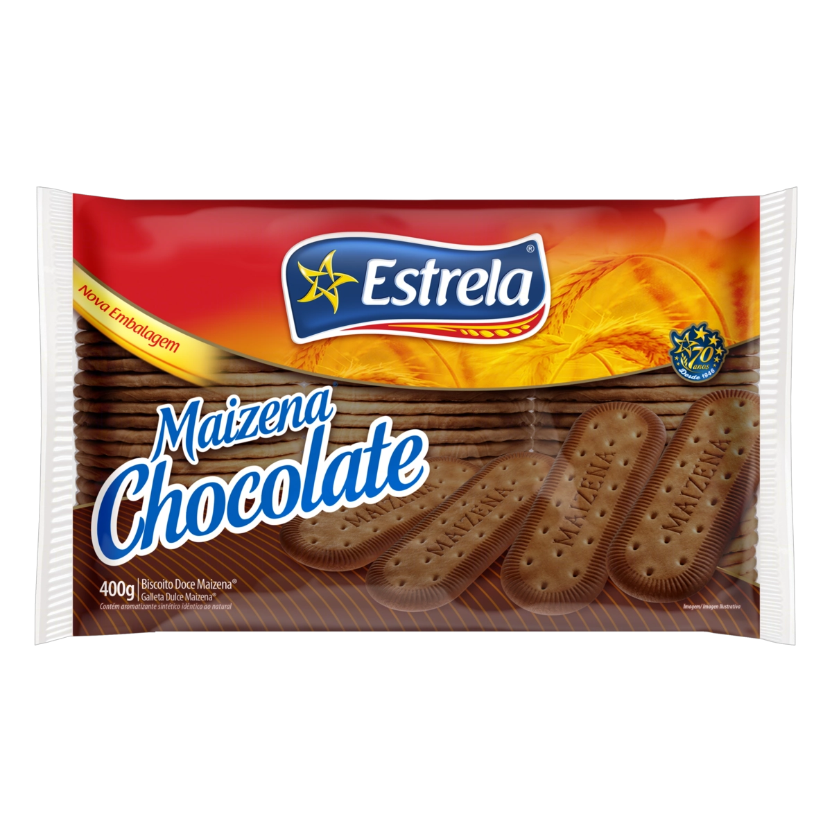 Biscoito Maisena Chocolate Estrela Pacote 400g