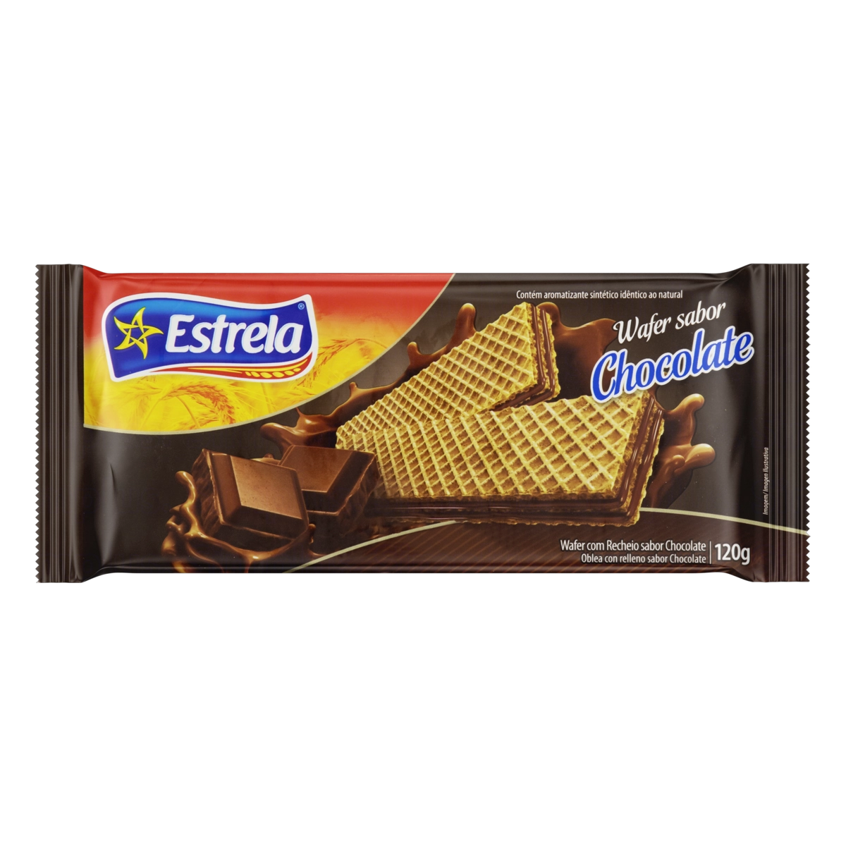 Biscoito Wafer Recheio Chocolate Estrela Pacote 120g