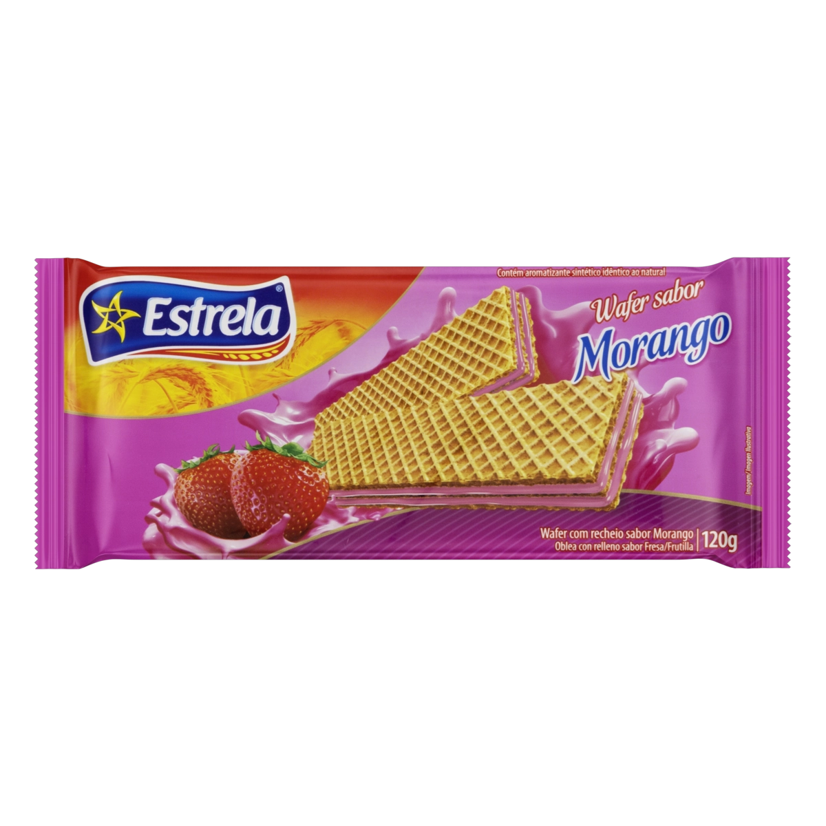 Biscoito Wafer Recheio Morango Estrela Pacote 120g