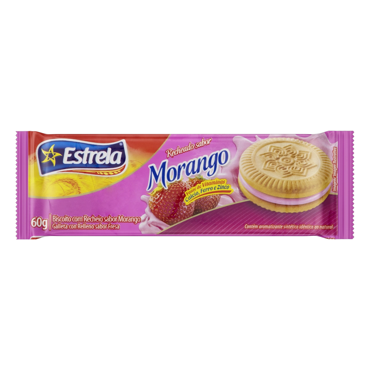 Biscoito Recheio Morango Estrela Pacote 60g