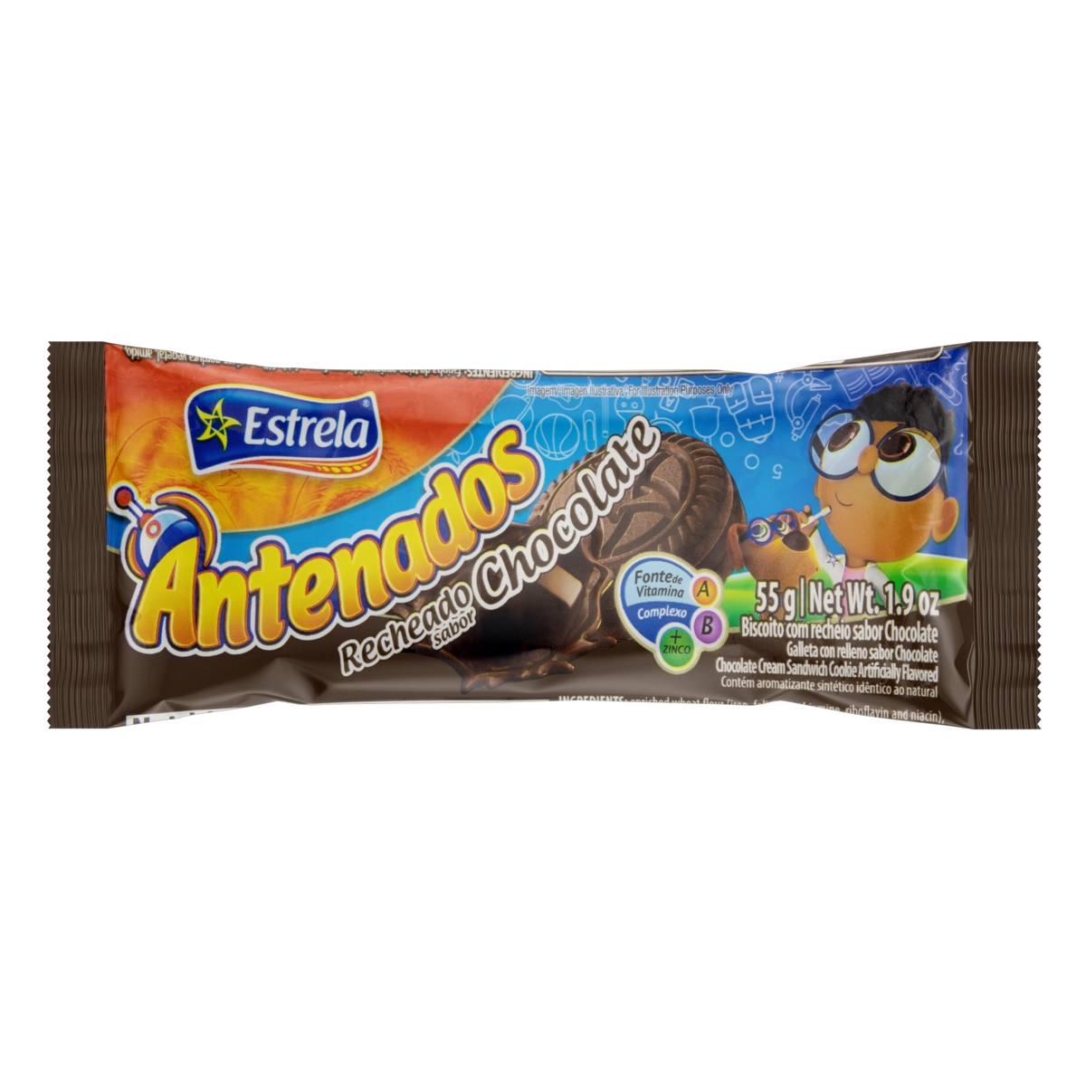 Biscoito Recheio Chocolate Estrela Antenados Pacote 55g