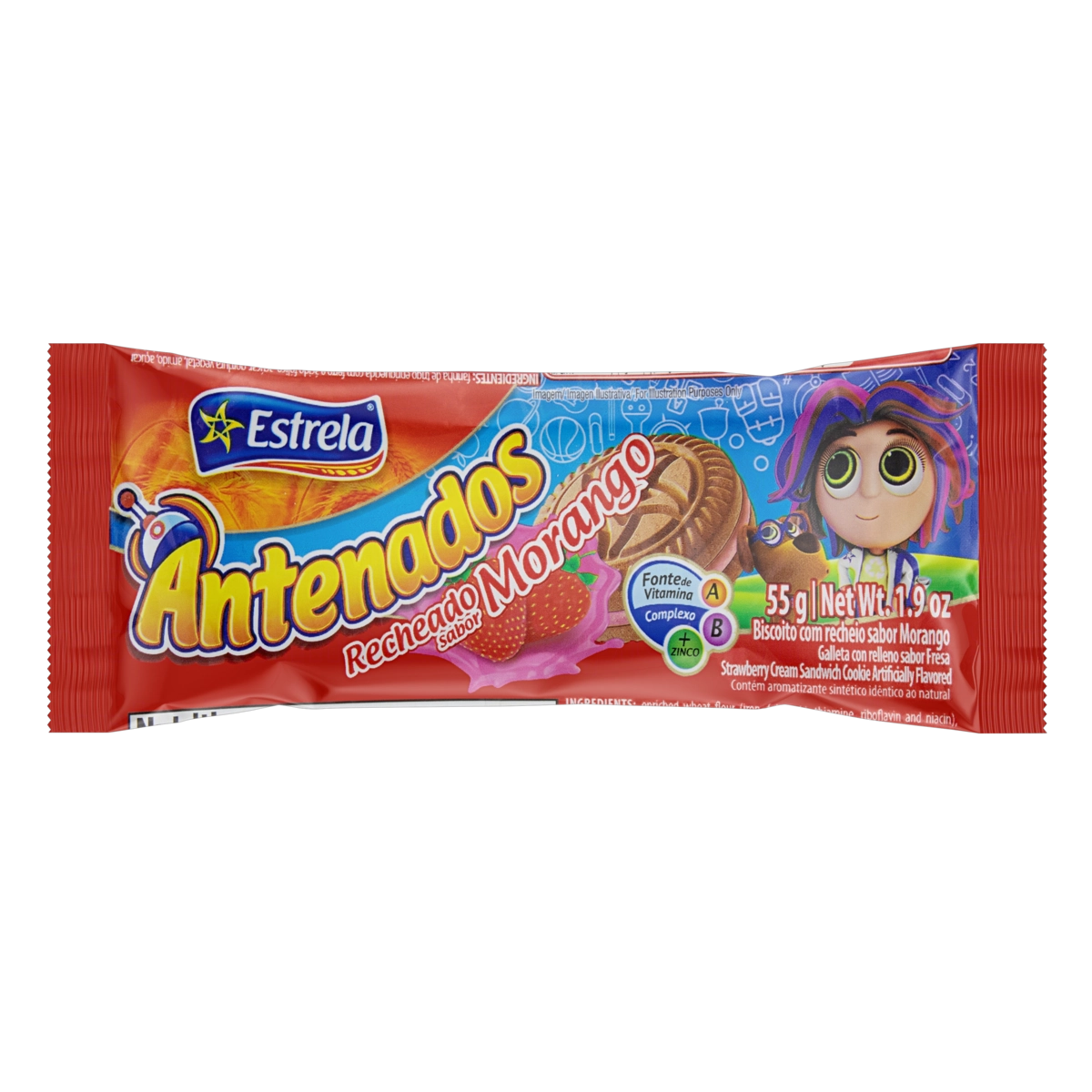 Biscoito Recheio Morango Estrela Antenados Pacote 55g