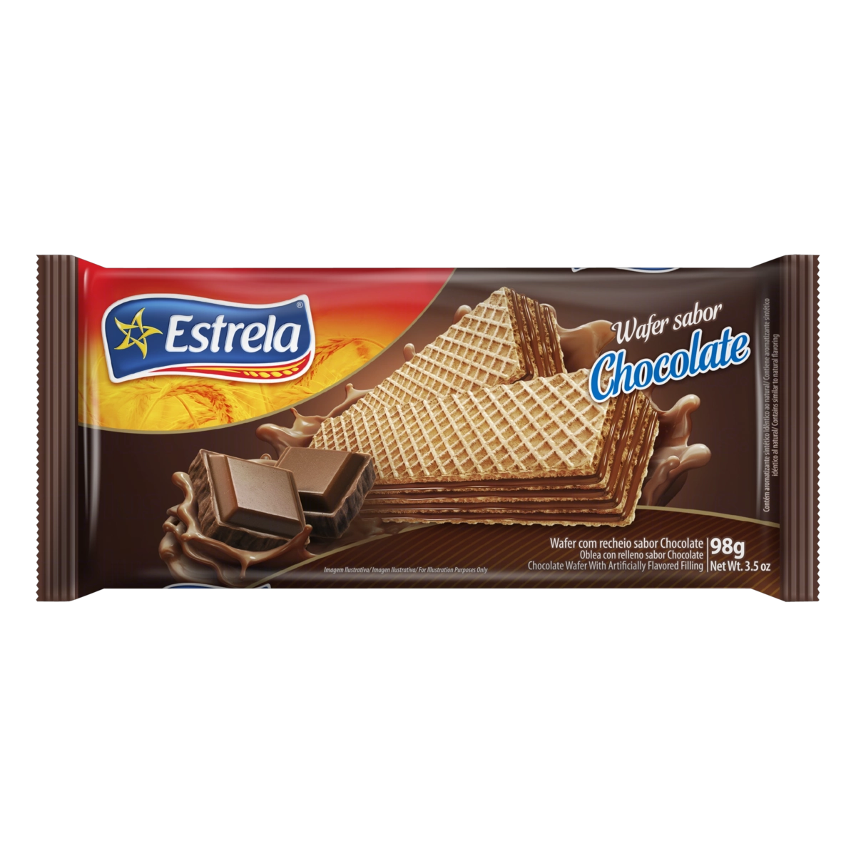 Biscoito Wafer Recheio Chocolate Estrela Pacote 98g
