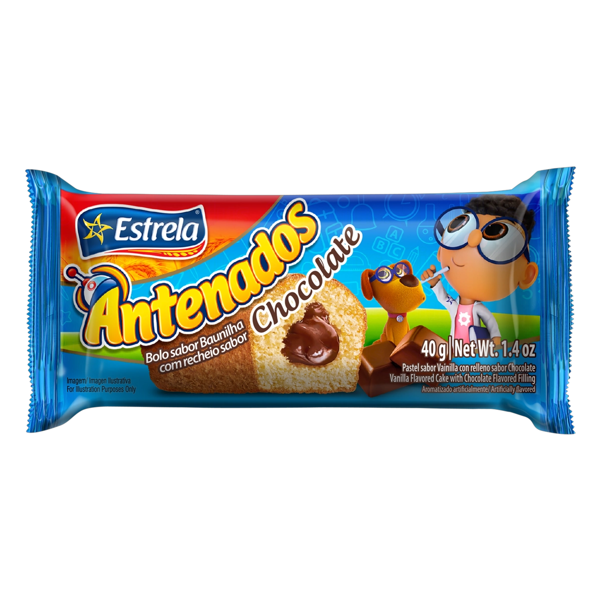 Bolo Baunilha Recheio Chocolate Estrela Antenados Pacote 40g