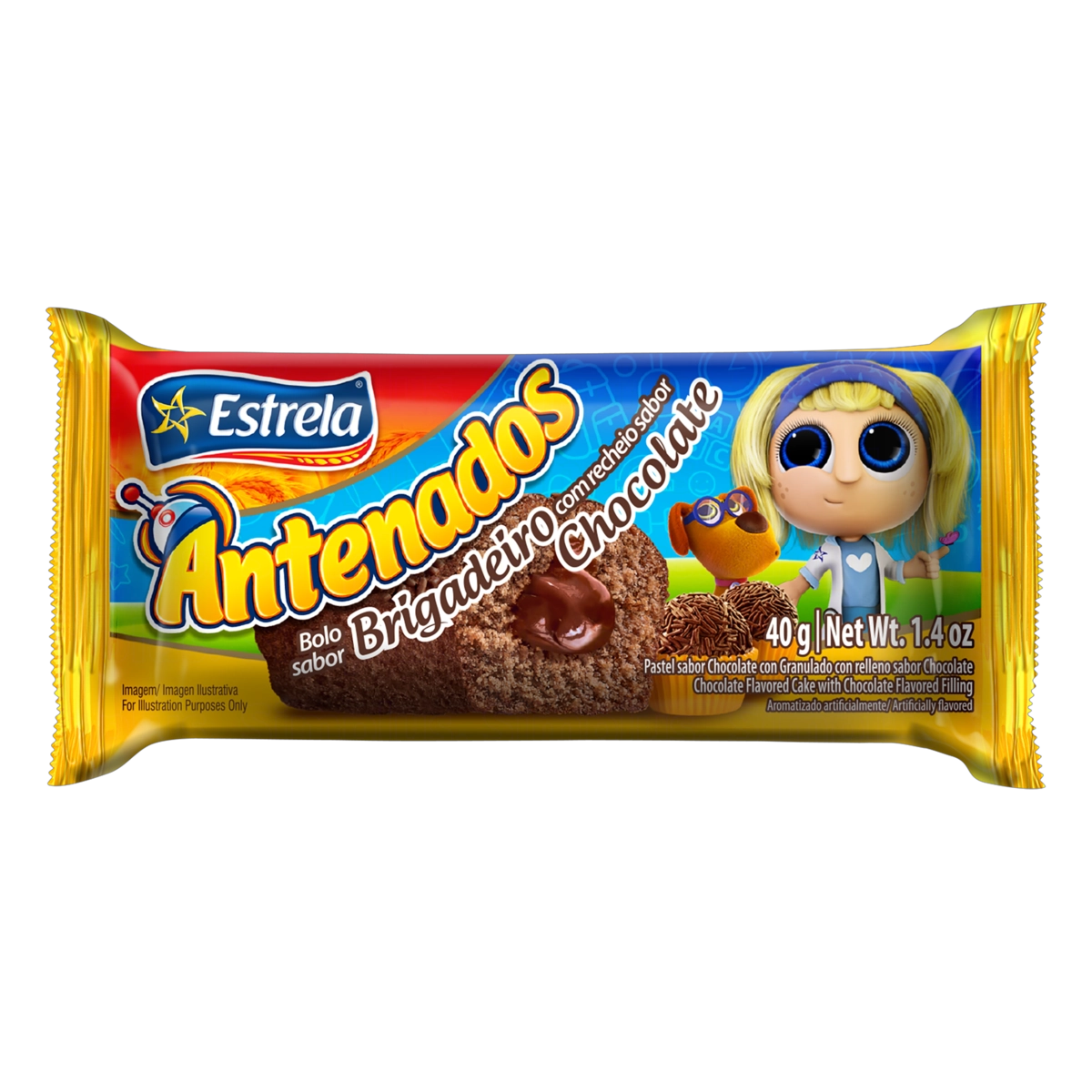 Bolo Brigadeiro Recheio Chocolate Estrela Antenados Pacote 40g