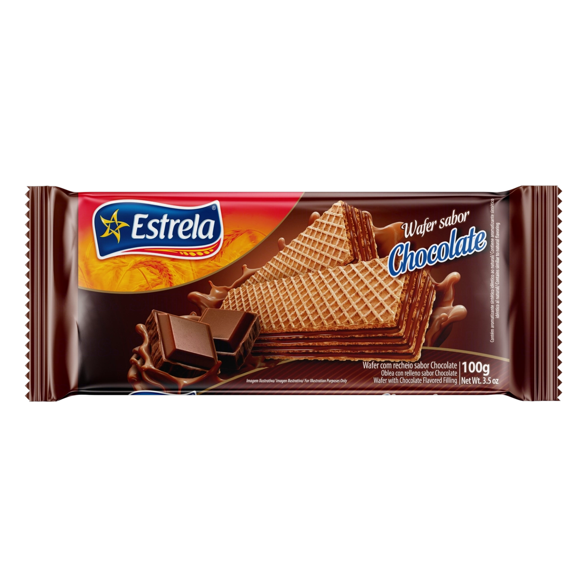 Biscoito Wafer Recheio Chocolate Estrela Pacote 100g