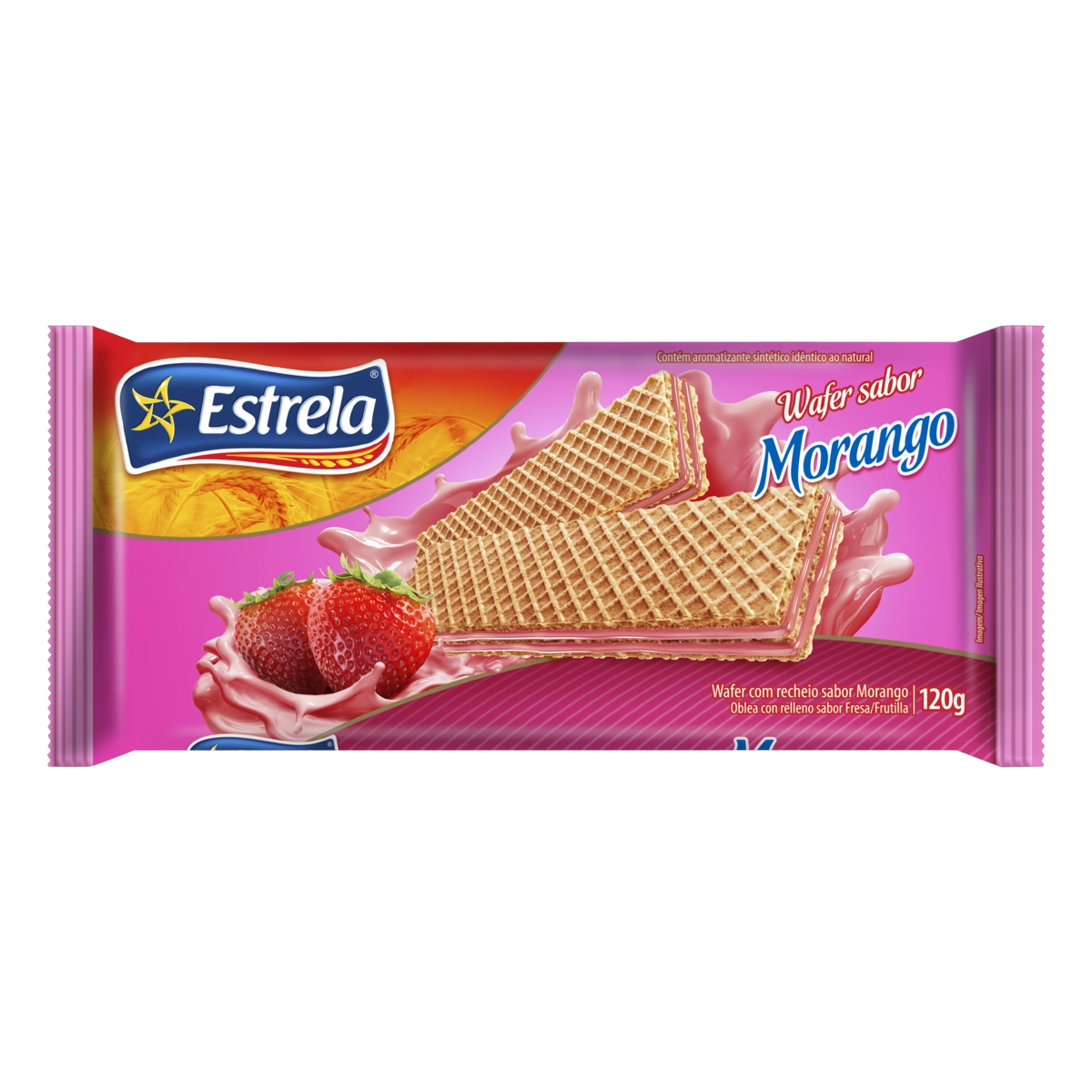 Biscoito Wafer Recheio Morango Estrela Pacote 100g