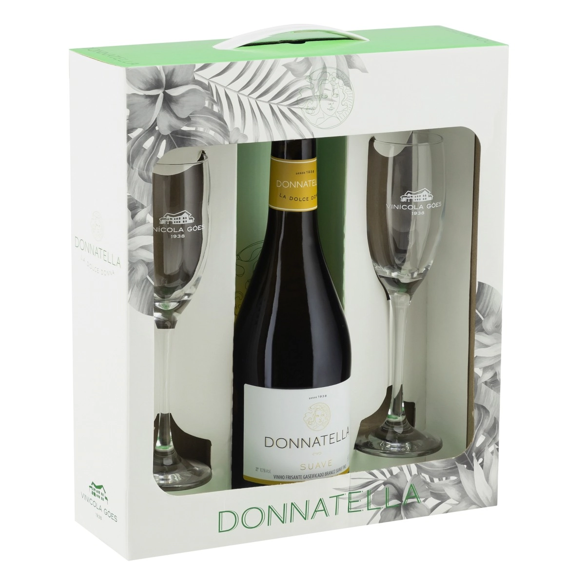 Kit 2 Taças 1 Vinho Brasileiro Branco Suave Frisante Donnatella 660ml