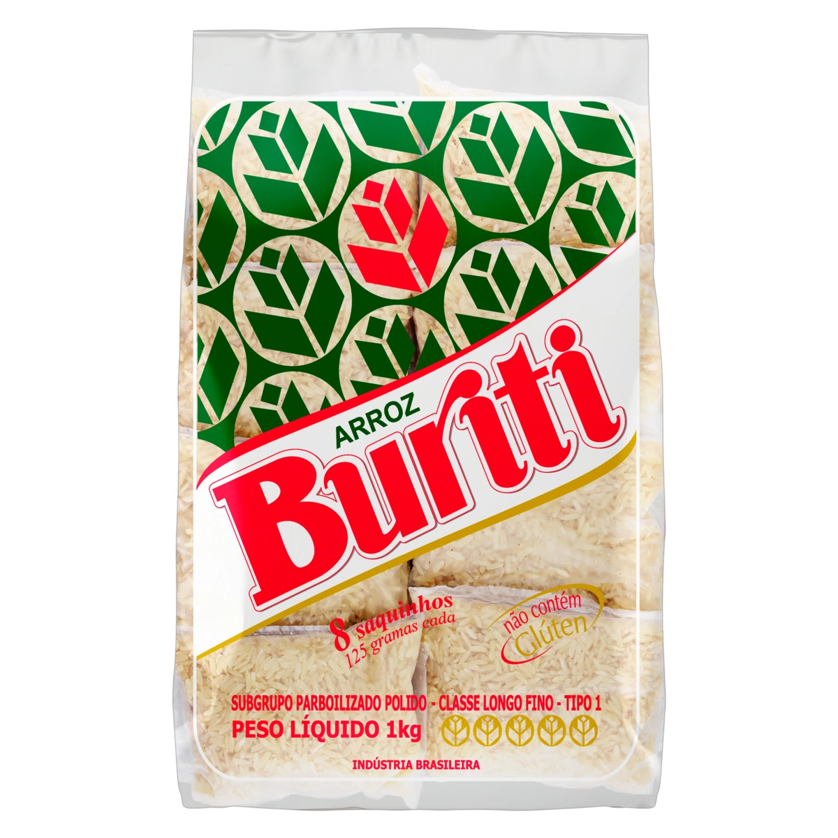 Arroz Parboilizado Tipo 1 Buriti Pacote 1kg 8 Unidades
