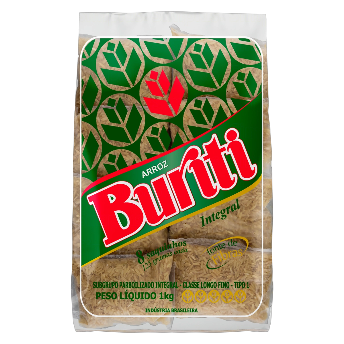 Arroz Parboilizado Tipo 1 Integral Buriti Pacote 1kg 8 Unidades