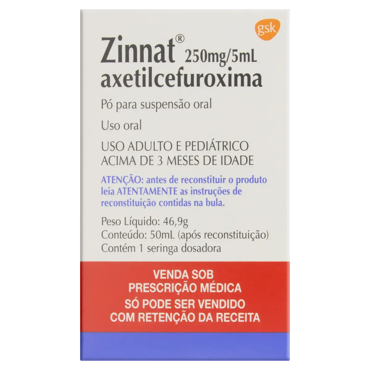 Zinnat 250mg/5ml Gsk Caixa 50ml Seringa Dosadora