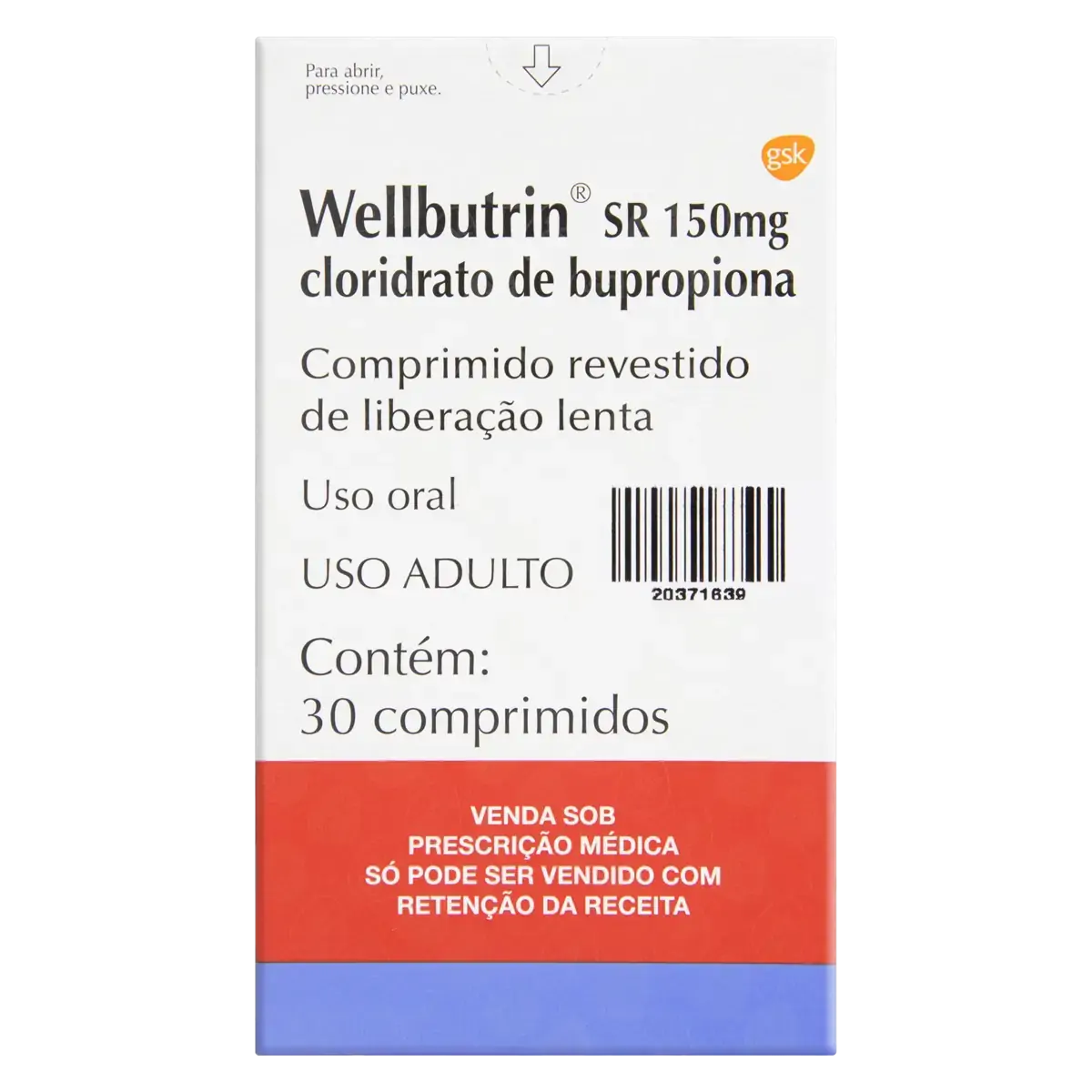 Wellbutrin Sr 150mg Gsk Caixa 30 Comprimidos Revestidos