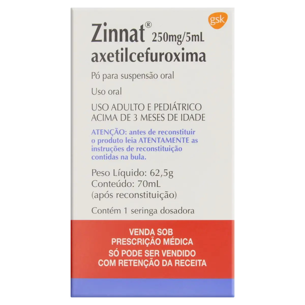 Zinnat 250mg/5ml Gsk Caixa 70ml Seringa Dosadora
