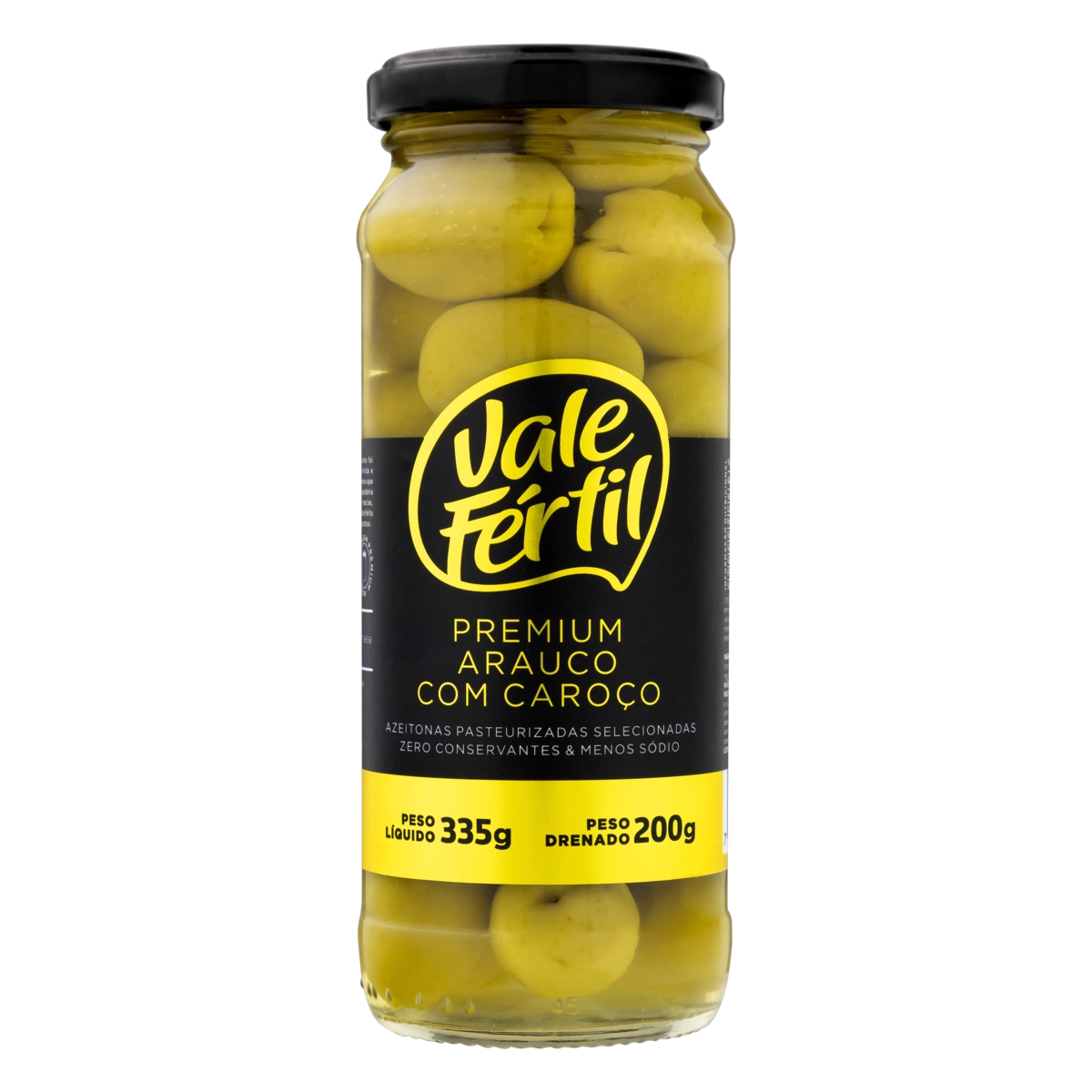 Azeitona Verde Em Conserva Arauco Com Caroço Vale Fértil Premium Vidro 200g
