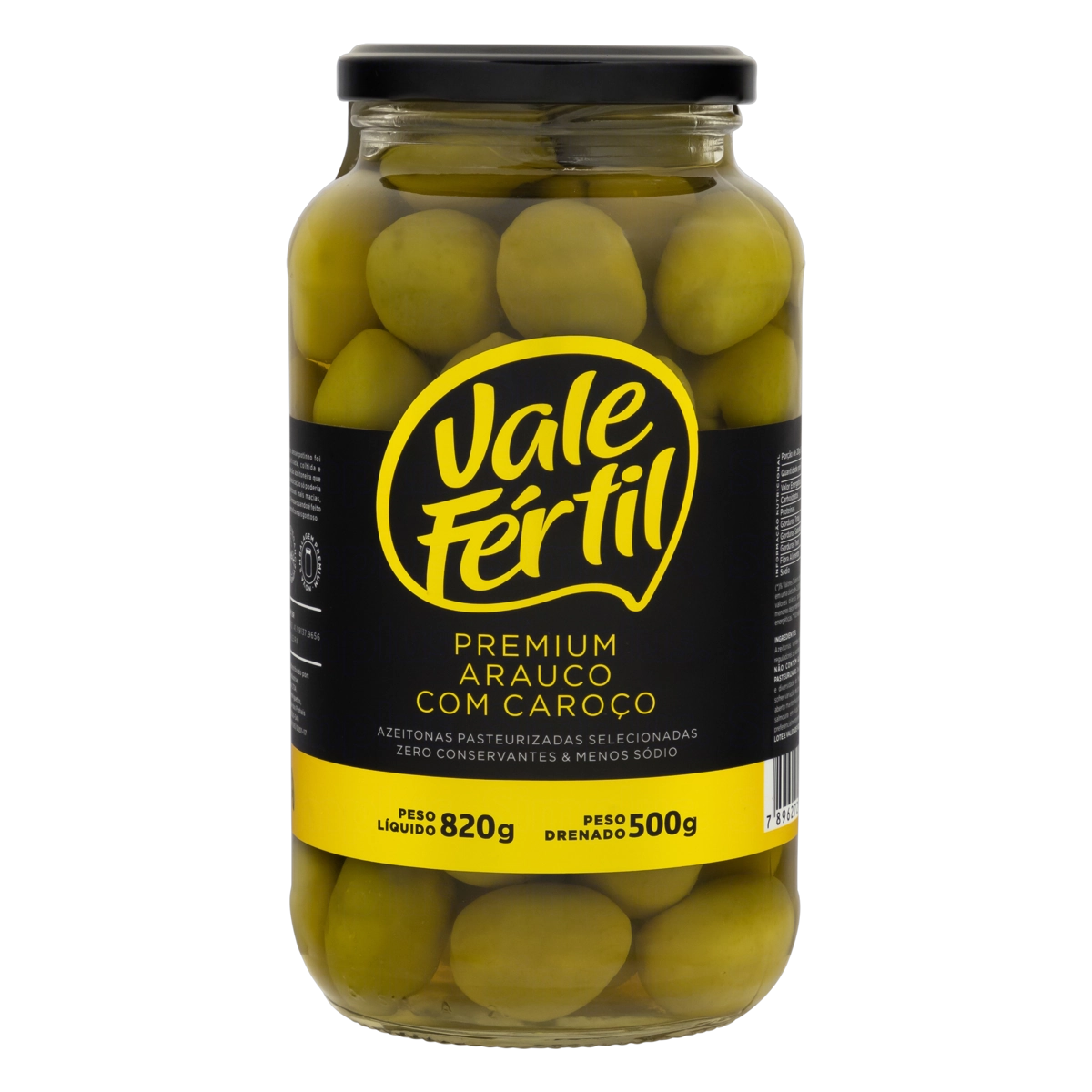 Azeitona Verde Arauco Em Conserva Com Caroço Vale Fértil Premium Vidro 500g