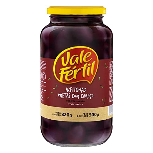 Azeitona Preta Em Conserva Azapa Com Caroço Vale Fértil Vidro 500g