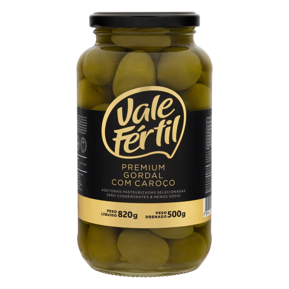 Azeitona Verde Em Conserva Gordal Com Caroço Vale Fértil Premium Vidro 500g