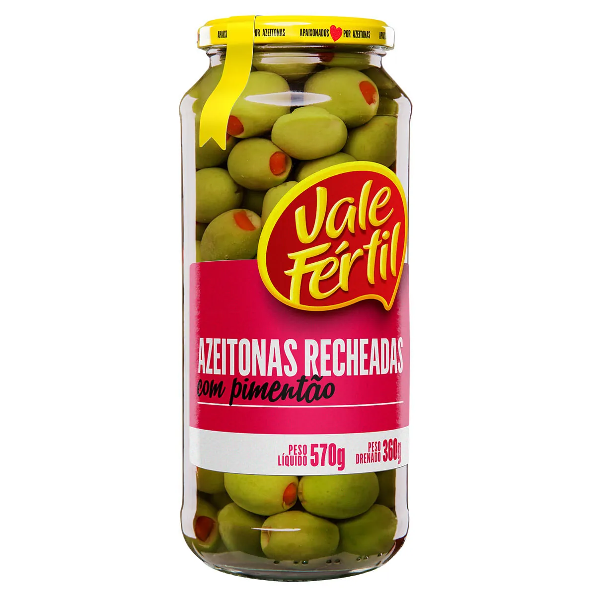 Azeitona Verde Em Conserva Recheio Pimentão Vale Fértil Vidro 360g