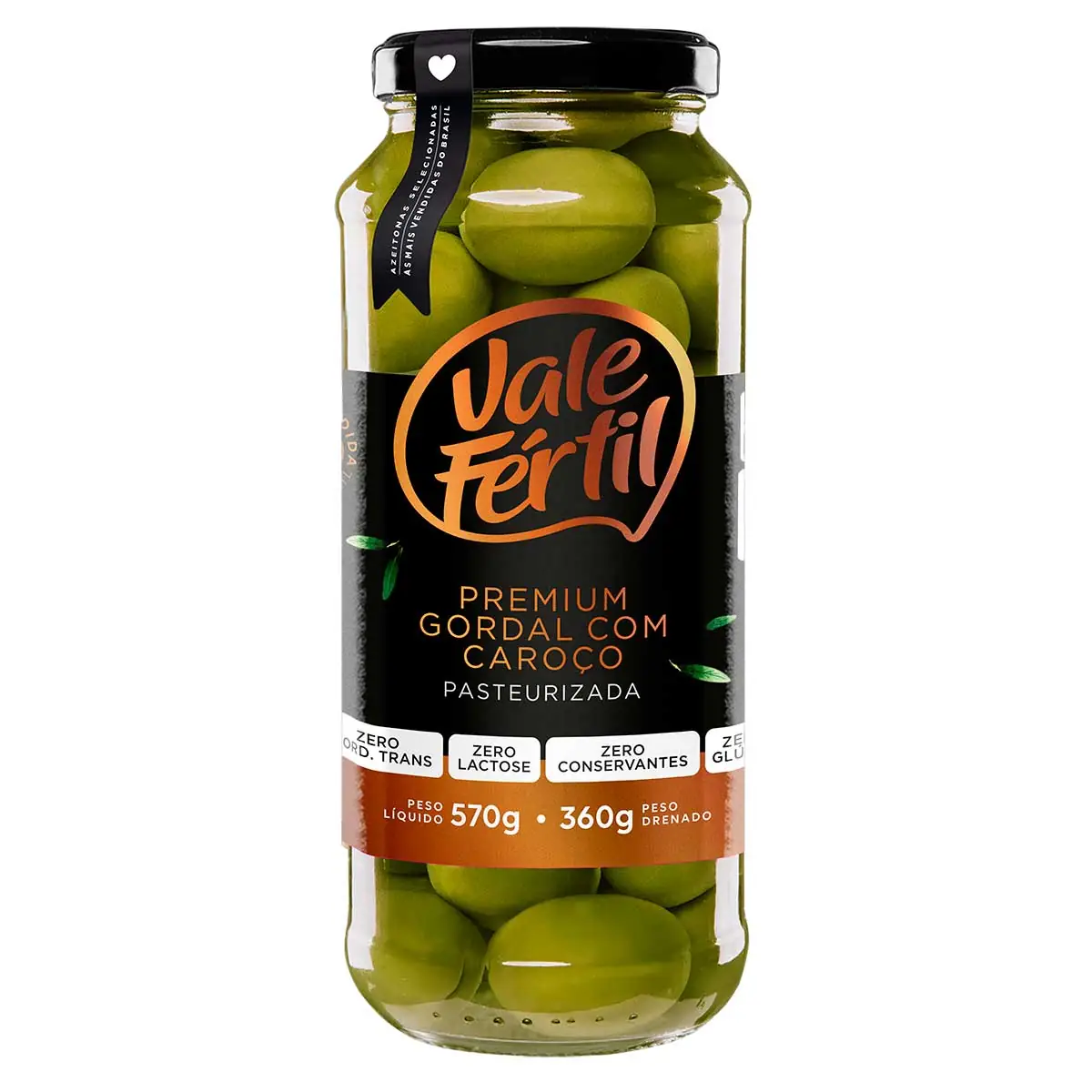 Azeitona Verde Em Conserva Gordal Com Caroço Vale Fértil Premium Vidro 360g