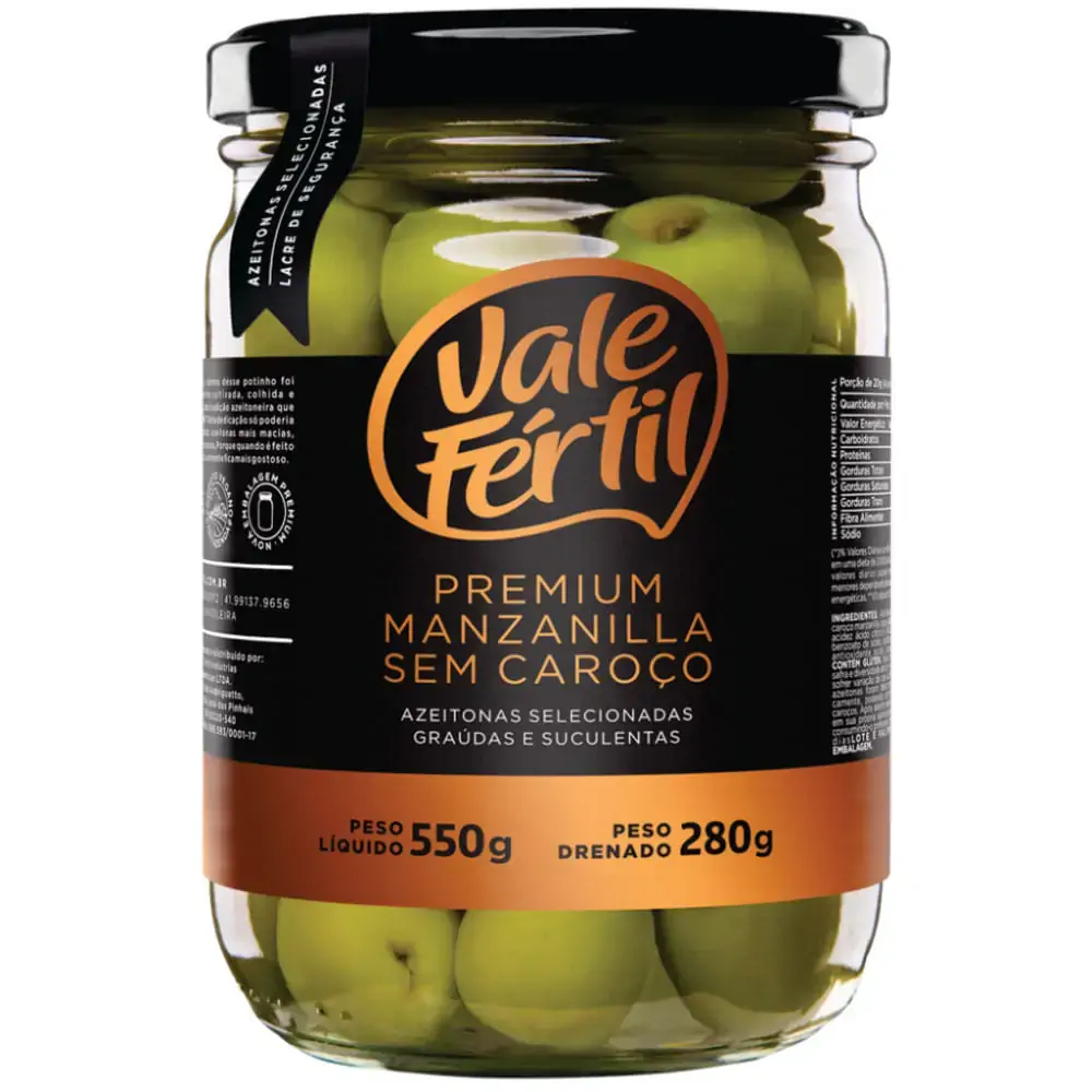Azeitona Verde Em Conserva Manzanilla Sem Caroço Vale Fértil Premium Vidro 280g