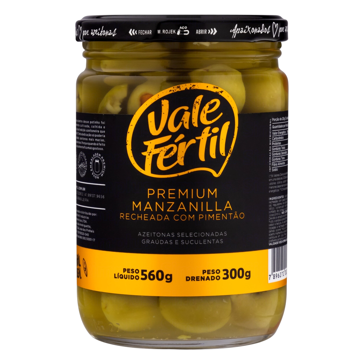 Azeitona Verde Em Conserva Manzanilla Recheio Pimentão Vale Fértil Premium Vidro 300g