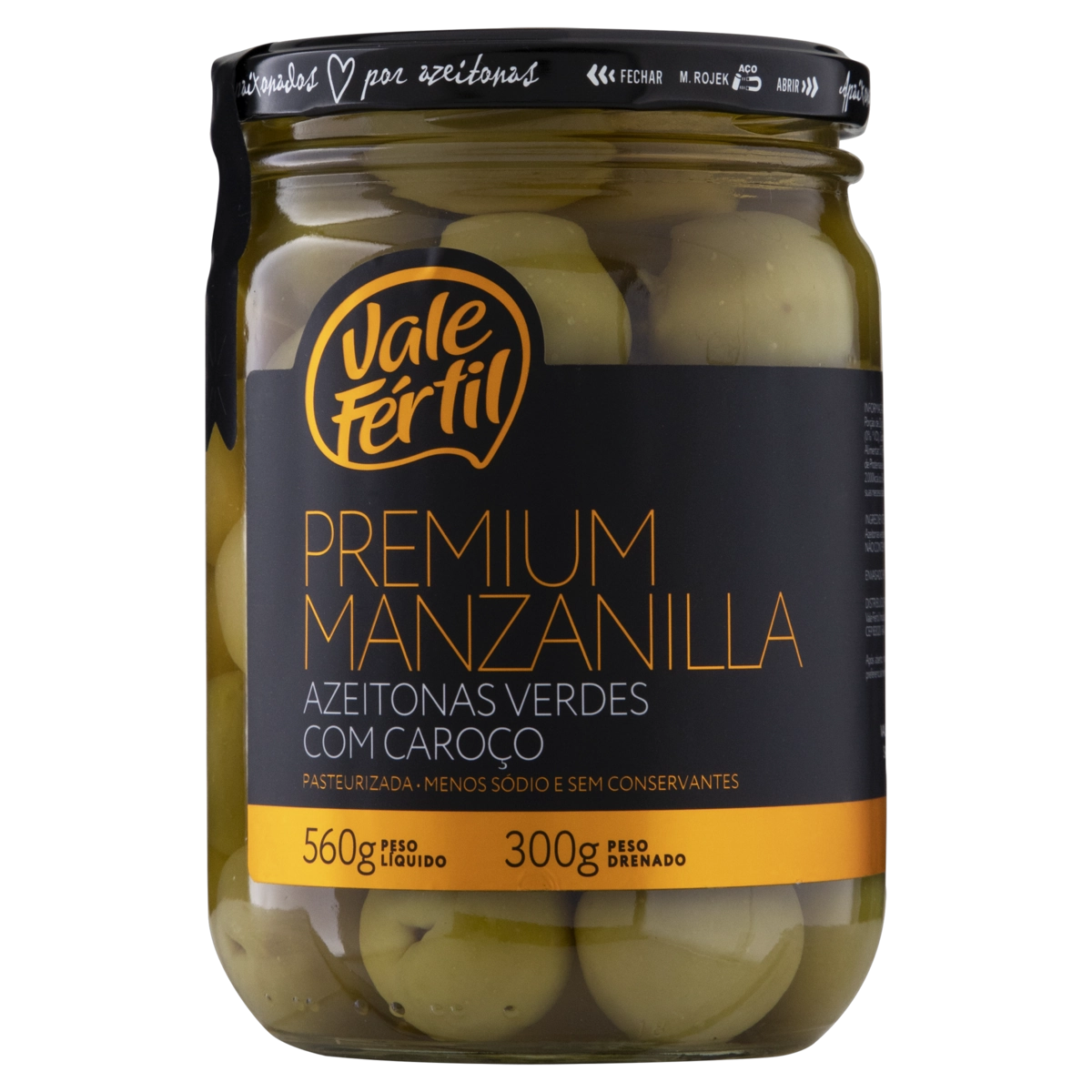 Azeitona Verde Em Conserva Manzanilla Com Caroço Vale Fértil Premium Vidro 300g