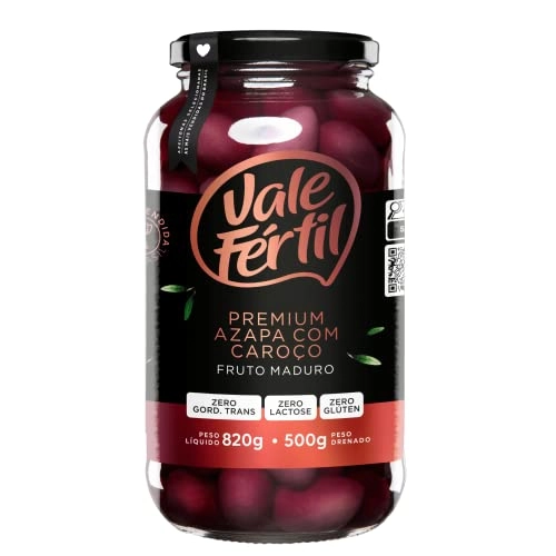 Azeitona Preta Em Conserva Azapa Com Caroço Vale Fértil Premium Vidro 500g