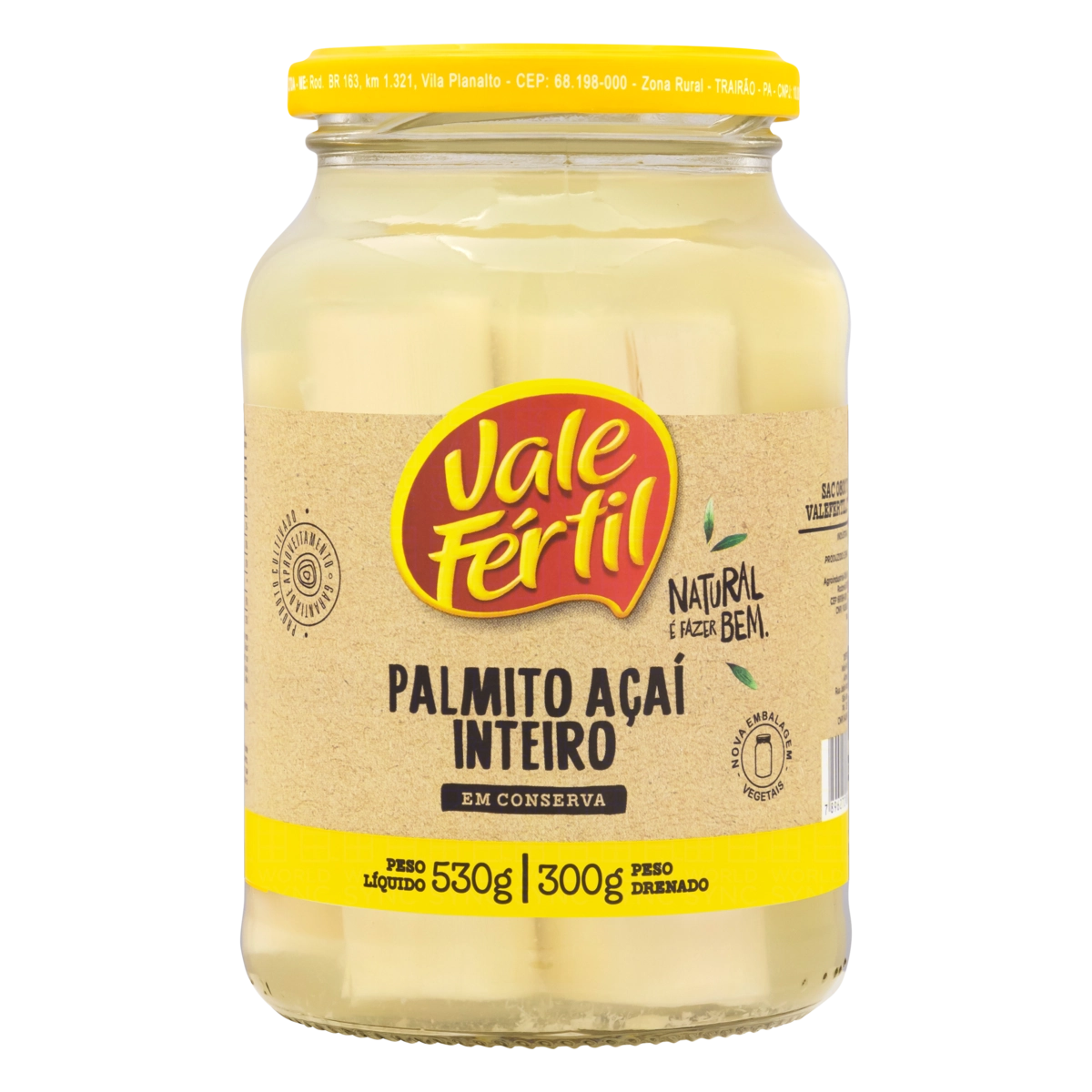 Palmito Açaí Em Conserva Inteiro Vale Fértil Vidro 300g