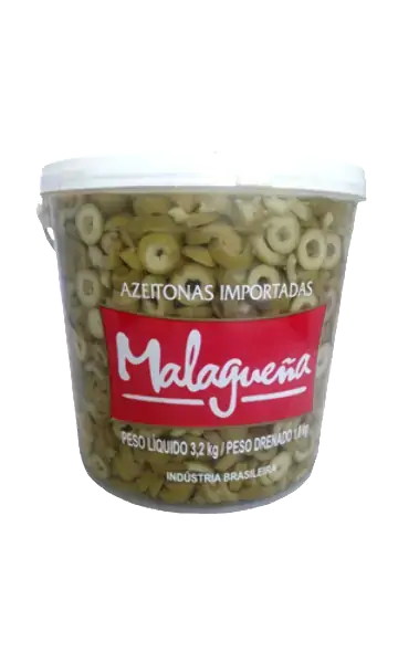 Azeitona Verde Em Conserva Fatiada Malagueña Balde 1,8kg