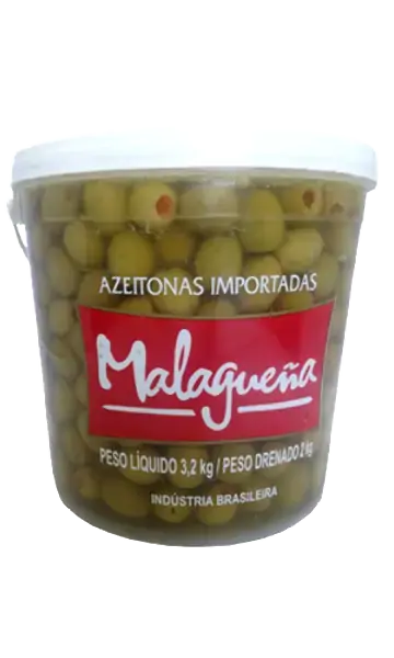 Azeitona Verde Em Conserva Recheio Pimentão Malagueña Balde 2kg