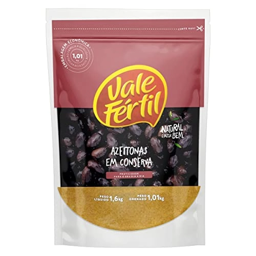 Azeitona Preta Em Conserva Com Caroço Vale Fértil Sachê 1,01kg Embalagem Econômica