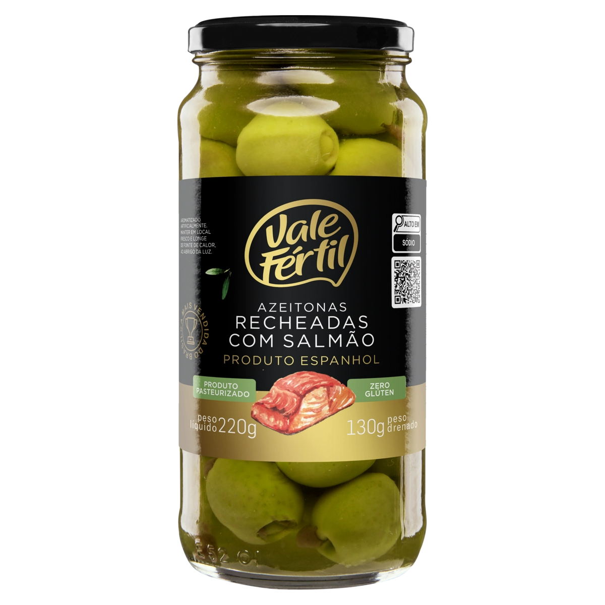 Azeitona Verde em Conserva com Recheio de Salmão Vale Fértil Vidro 130g