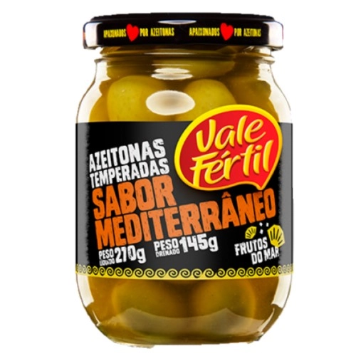 Azeitona Verde Em Conserva Temperada Mediterrânea Vale Fértil Vidro 145g