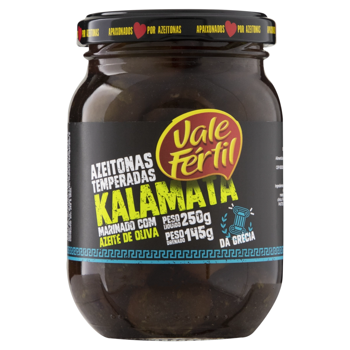 Azeitona Preta Em Conserva Temperada Kalamata Vale Fértil Vidro 145g