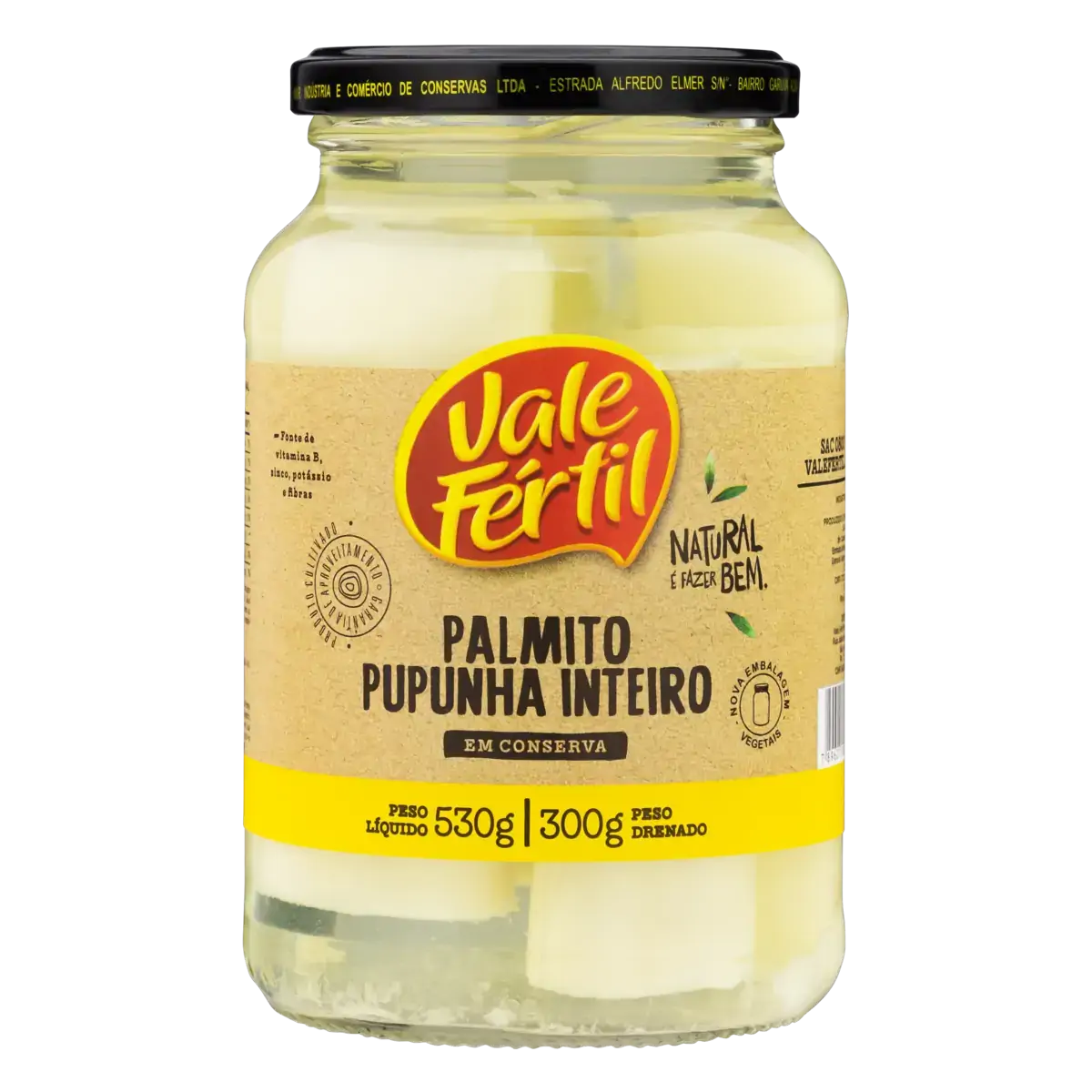 Palmito Pupunha Em Conserva Inteiro Vale Fértil Vidro 300g